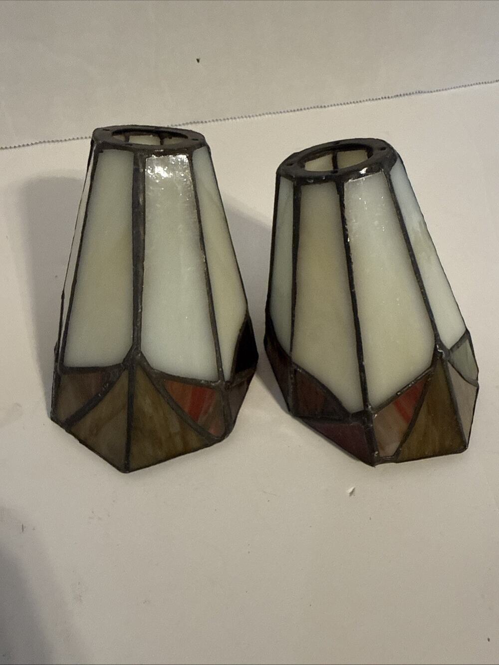 Set of (2) Vintage Tiffany Style Stained Glass Bell Shaped Light Shades